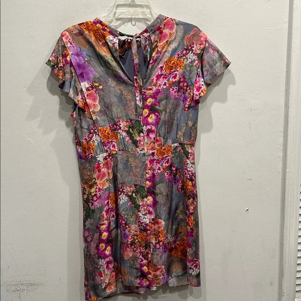 AllSaints Jemille Lucia Silk-Blend Mini Dress size 10 floral high neck sexy - Picture 8 of 12